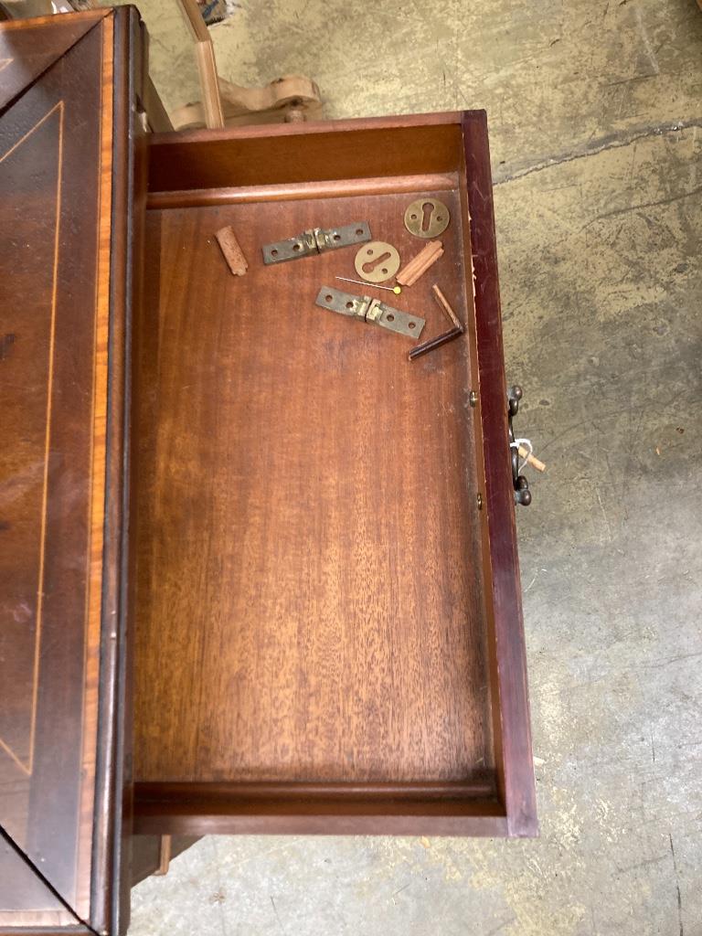 An Edwardian satinwood banded mahogany envelope card table, width 52cm depth 52cm height 77cm